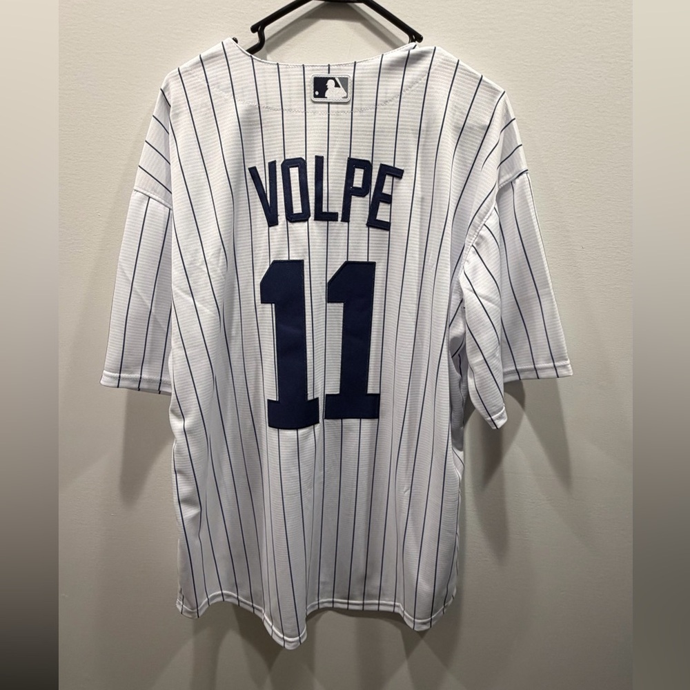 Yankees Nike White and Navy Pinstripe Jersey Anthony Volpe #11 - Picture 2 of 3